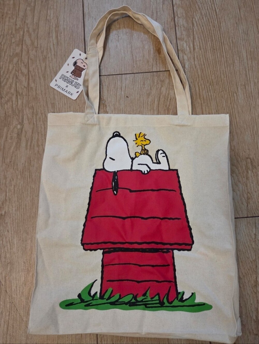 Primark Peanuts Snoopy & Woodstock Cream Tote Bag with Red Print